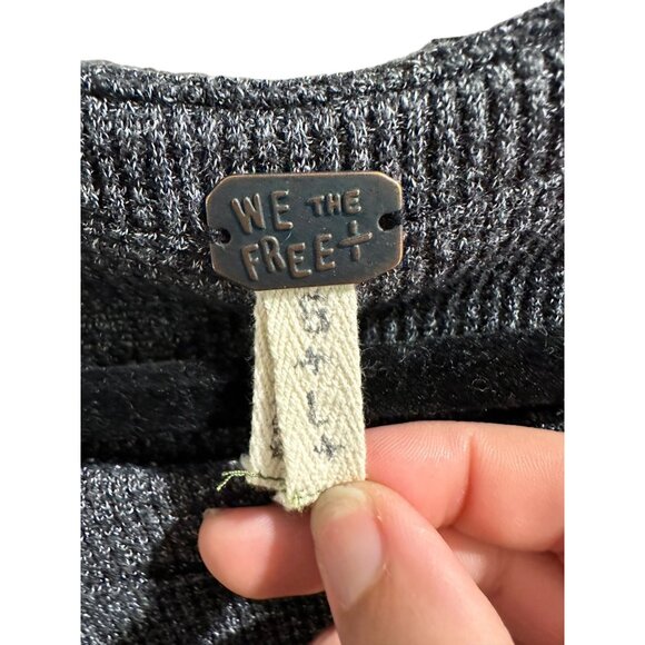 💰BOGO💰 Charcoal Gray Boho Bell Patchwork Long Sleeve Blouse sz L - Picture 5 of 8